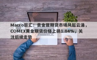Macro巨汇：贵金属期货市场风起云涌，COMEX黄金期货价格上扬1.84%，关注后续走势