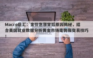 Macro巨汇：金价急涨背后原因揭秘，结合美国就业数据分析黄金市场走势及交易技巧！