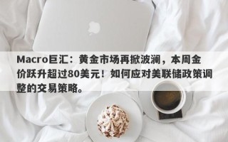 Macro巨汇：黄金市场再掀波澜，本周金价跃升超过80美元！如何应对美联储政策调整的交易策略。