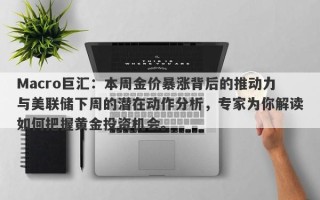 Macro巨汇：本周金价暴涨背后的推动力与美联储下周的潜在动作分析，专家为你解读如何把握黄金投资机会。