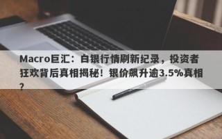 Macro巨汇：白银行情刷新纪录，投资者狂欢背后真相揭秘！银价飙升逾3.5%真相？