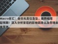 Macro巨汇：金价从高位急坠，暴跌幅度超预期！深入分析背后的影响因素以及市场未来预测。