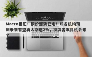 Macro巨汇：银价涨势已定！知名机构预测未来有望再大涨逾2%，投资者瞩目机会来了