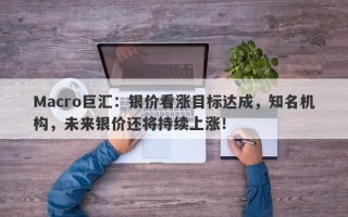 Macro巨汇：银价看涨目标达成，知名机构，未来银价还将持续上涨！