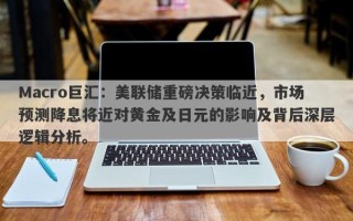 Macro巨汇：美联储重磅决策临近，市场预测降息将近对黄金及日元的影响及背后深层逻辑分析。