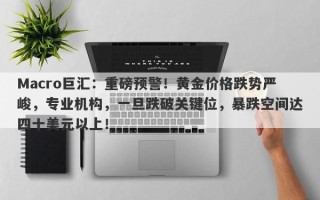 Macro巨汇：重磅预警！黄金价格跌势严峻，专业机构，一旦跌破关键位，暴跌空间达四十美元以上！