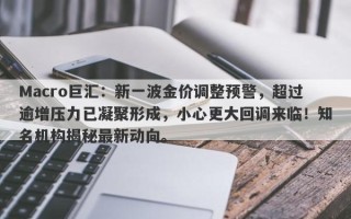 Macro巨汇：新一波金价调整预警，超过逾增压力已凝聚形成，小心更大回调来临！知名机构揭秘最新动向。