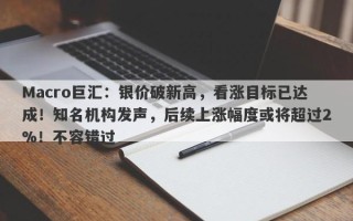 Macro巨汇：银价破新高，看涨目标已达成！知名机构发声，后续上涨幅度或将超过2%！不容错过