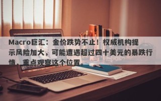 Macro巨汇：金价跌势不止！权威机构提示风险加大，可能遭遇超过四十美元的暴跌行情，重点观察这个位置。