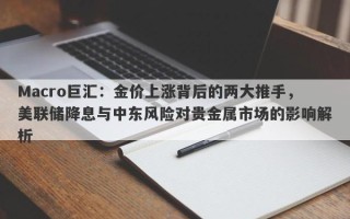 Macro巨汇：金价上涨背后的两大推手，美联储降息与中东风险对贵金属市场的影响解析