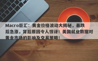 Macro巨汇：黄金价格波动大揭秘，暴跌后急涨，背后原因令人惊讶！美国就业数据对黄金市场的影响及交易策略！