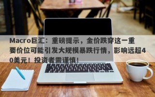 Macro巨汇：重磅提示，金价跌穿这一重要价位可能引发大规模暴跌行情，影响远超40美元！投资者需谨慎！