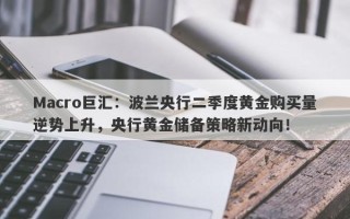 Macro巨汇：波兰央行二季度黄金购买量逆势上升，央行黄金储备策略新动向！
