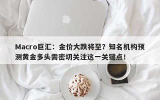 Macro巨汇：金价大跌将至？知名机构预测黄金多头需密切关注这一关键点！