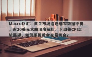 Macro巨汇：黄金市场遭遇非农数据冲击，近20美元大跌深度解析。下周美CPI走势展望，如何把握黄金交易机会？