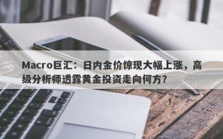 Macro巨汇：日内金价惊现大幅上涨，高级分析师透露黄金投资走向何方？