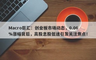 Macro巨汇：创业板市场动态，0.06%涨幅背后，高股息股低迷引发关注焦点！