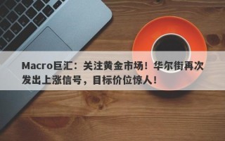 Macro巨汇：关注黄金市场！华尔街再次发出上涨信号，目标价位惊人！