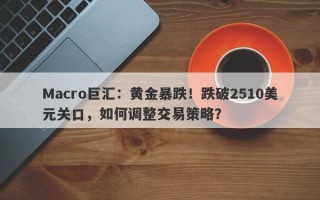 Macro巨汇：黄金暴跌！跌破2510美元关口，如何调整交易策略？
