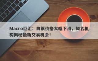 Macro巨汇：白银价格大幅下滑，知名机构揭秘最新交易机会！