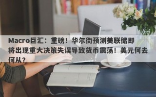 Macro巨汇：重磅！华尔街预测美联储即将出现重大决策失误导致货币震荡！美元何去何从？