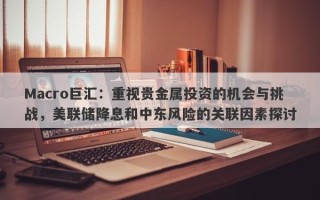 Macro巨汇：重视贵金属投资的机会与挑战，美联储降息和中东风险的关联因素探讨