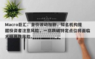 Macro巨汇：金价波动加剧，知名机构提醒投资者注意风险，一旦跌破特定点位将面临大幅暴跌风险。