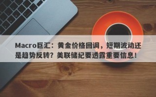 Macro巨汇：黄金价格回调，短期波动还是趋势反转？美联储纪要透露重要信息！