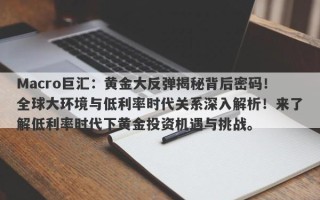 Macro巨汇：黄金大反弹揭秘背后密码！全球大环境与低利率时代关系深入解析！来了解低利率时代下黄金投资机遇与挑战。