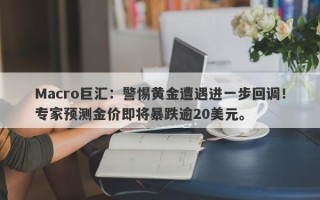 Macro巨汇：警惕黄金遭遇进一步回调！专家预测金价即将暴跌逾20美元。