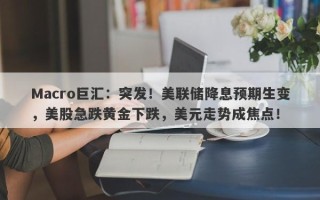 Macro巨汇：突发！美联储降息预期生变，美股急跌黄金下跌，美元走势成焦点！
